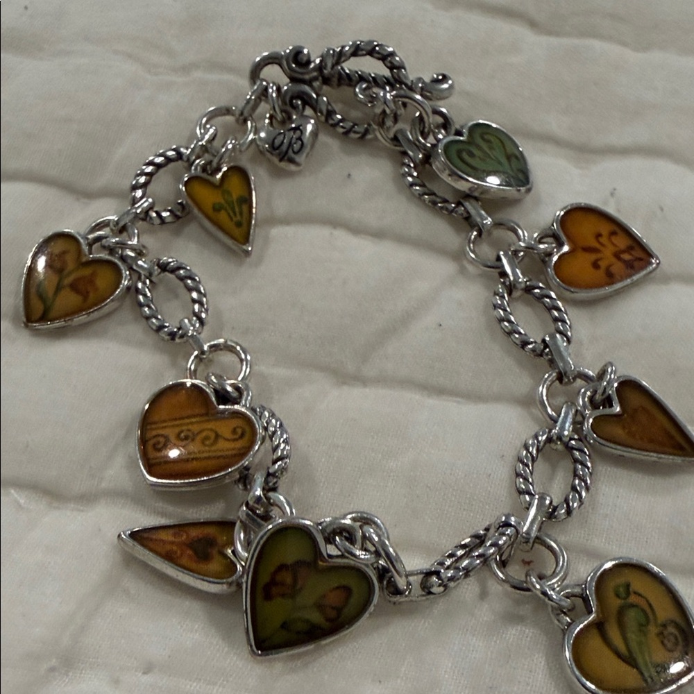 Brighton Silver Heart Charm Bracelet with Yellow Enamel Accents - Picture 3 of 6